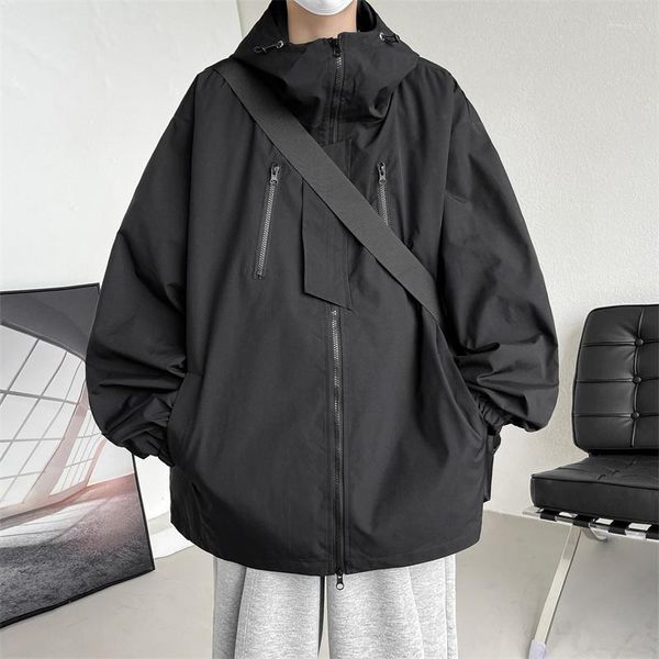 Männer Jacken Herbst Mode Techwear Männer Übergroße Streetwear Outdoor Mit Kapuze Wasserdichte Windjacke Schwarz Armee Taktische Oberbekleidung