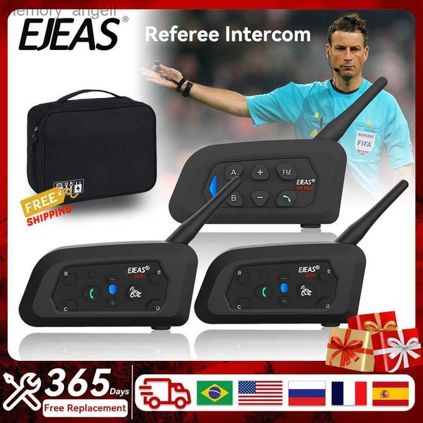 Walkie Talkie EJEAS 3 Benutzer Fußball Schiedsrichter Intercom Headset V4C PLUS + V6C PROx2 Vollduplex Bluetooth Konferenz Interphone 1200M Handtasche Geschenk HKD230925