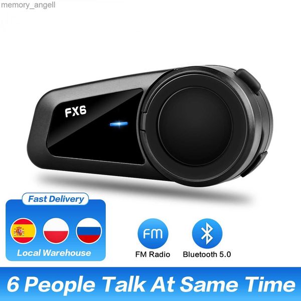 Walkie Talkie FX6 Motorradhelm Bluetooth Intercom Moto Helm Headset 1000 m 6 Rider BT 5.0 Interphone Intercomunicador FM Radio HKD230925