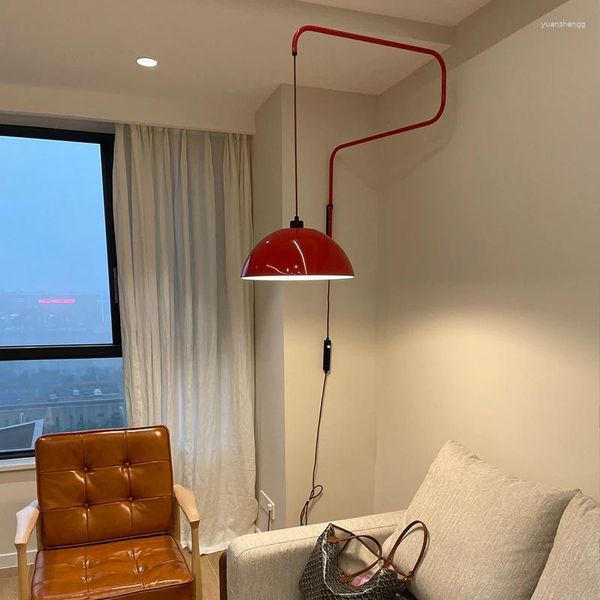 Lâmpadas de parede Modern Simples Red Metal Swing Arm Móvel Sconce LED E27 Quente Branco Iluminação Jantar Luminária Quarto Luminária