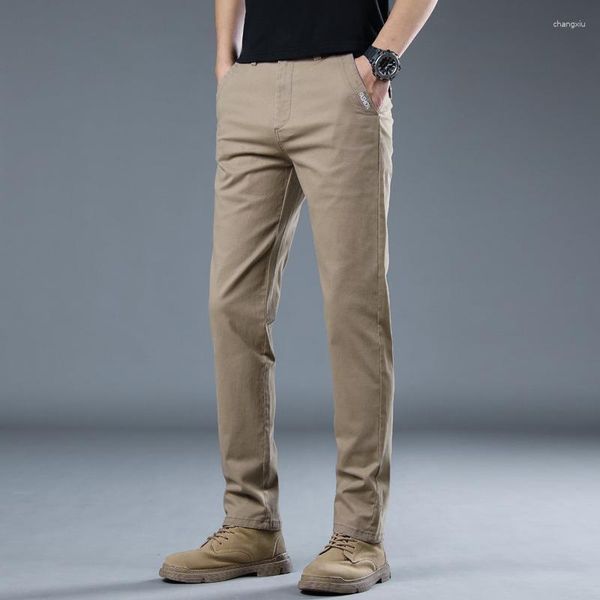 Мужские брюки 2023, повседневные прямые свободные эластичные деловые брюки из эластичного хлопка, универсальные на весну и осень