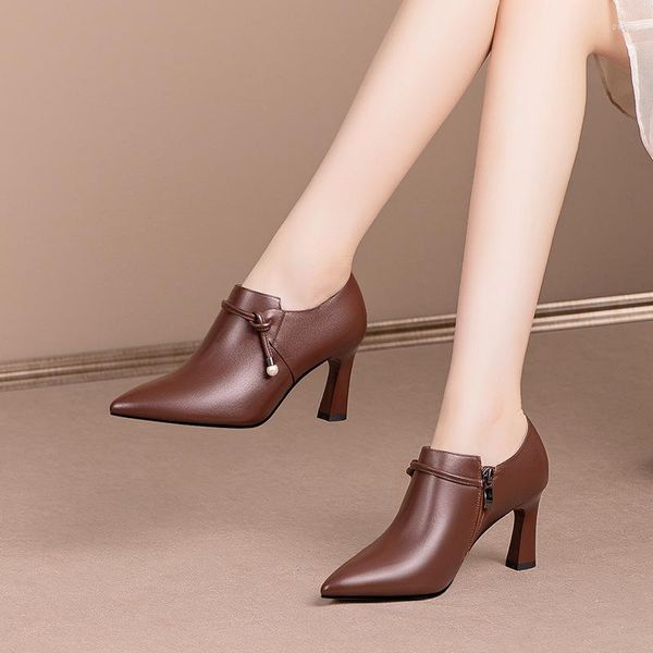 Kleid Schuhe Femininas Frauen Mode Süße Hohe Qualität Seite Reißverschluss Kurze Stiefeletten Dame Marke Design Braun Schwarz Boot Heels