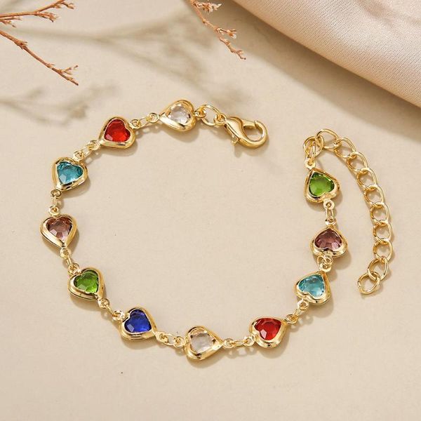 Charme pulseiras retro requintado corrente amor coração pulseira para mulheres senhora colorido oco festa de casamento jóias presentes
