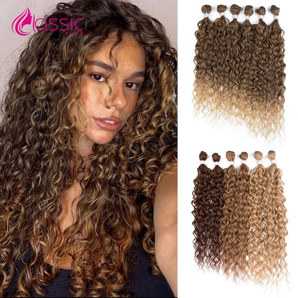 Human Hair Bulks Highlight Afro Kinky Curly Haarbündel Ombre Braune synthetische Haarverlängerungen für Frauen 24 26 28 Zoll 6 Stück hitzebeständiges Haar 230925