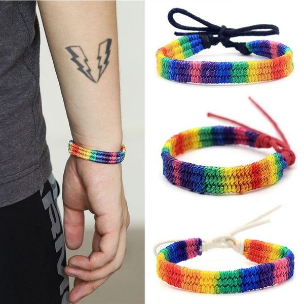 Charm Armbänder 10 stück Regenbogen Liebe Stolz Armband Handgemachte Geflochtene Freundschaft String Homosexuell Lesben Einstellbare Größe Liebhaber Schmuck313A