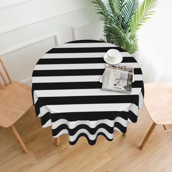Toalha de mesa clássica retrô despojada, preto e branco, listras, halloween, elegante, capa externa de poliéster