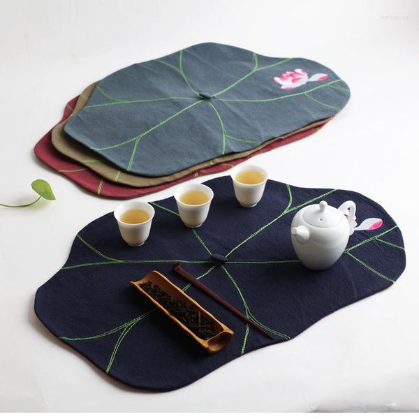 Guardanapos de chá chinês retro conjuntos de toalha de mesa coasters bordado algodão e linho japonês seco-bolha toalhas de lótus