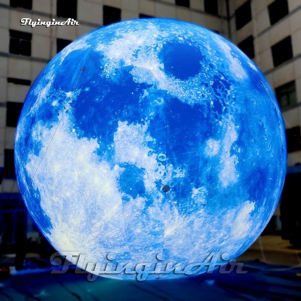 Bella grande sfera gonfiabile blu illuminata del pianeta di esplosione dell'aria del pallone della palla di luna per l'evento