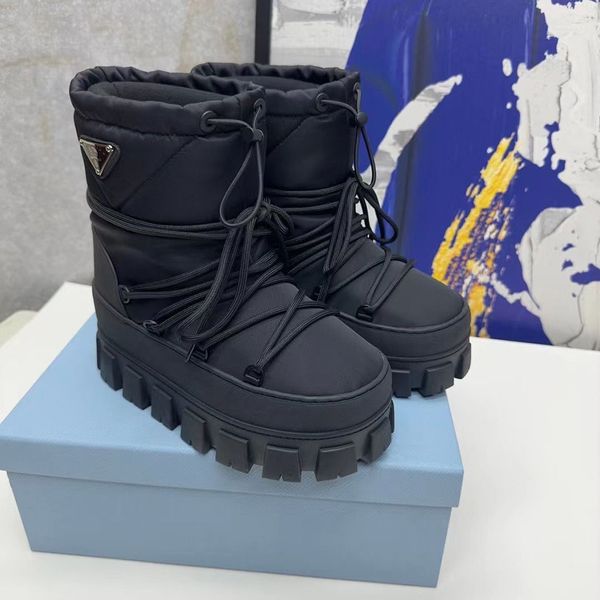 Top quality Nylon Plaque Ankle Ski Snow Boots Slip-On Chunky Bootie Round toe Moon women's luxury designer Fashion Lace up shoes factory footwear Size 35-41 hyty002