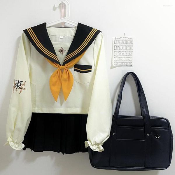 Arbeitskleider Japanische Schule JK Uniform Röcke Set Mädchen Matrosenanzug Marine Kostüm Schleife Bluse Mini Faltenrock Zweiteilige Damenbekleidung