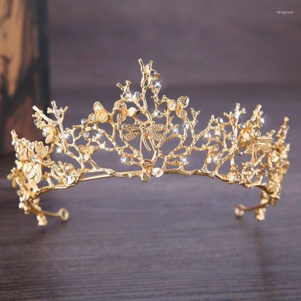 Fermagli per capelli Corona dorata Accessori barocchi Tiara nuziale Gioiello nuziale