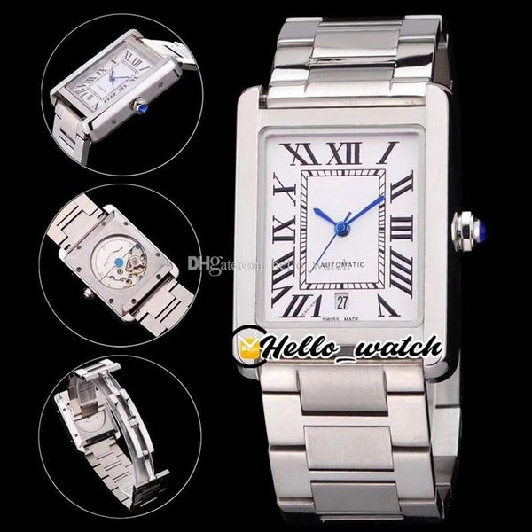 31 mm Uhren 5200028 Extra große A2813 Automatik-Herrenuhr, weißes Zifferblatt, schwarze Roma-blaue Zeiger, Edelstahlarmband Hello Watch249H