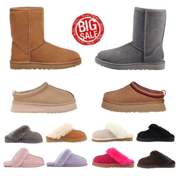 Botas de neve Designer Sapatos Tasman Austrália Cor Botas de Neve Sheepskin Shearling Mules Homens Mulheres Ultra Mini Preto Branco Vinho Vermelho Bota Slip Shoes Camurça Upper35-43