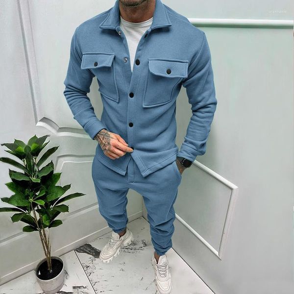 Tracksuits masculinos homens conjunto de roupa 2023 streetwear homens dois conjuntos de peças moda lapela remendo bolsos jaqueta de carga e calças lápis ternos