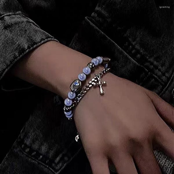 Armreif Glänzende reflektierende Perle Armband für Frauen Männer Jesus Christus Kreuz Anhänger Charme Mädchen Punk Hip Hop Handkette Schmuck