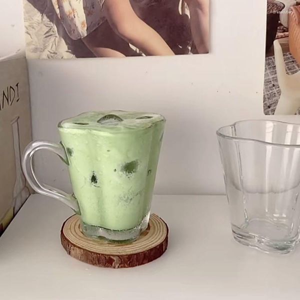 Weingläser 200 ml transparente Glastasse Kreative Blumenform Kaffeetasse mit Griff Latte Milch Nachmittagstee Frühstück Trinken