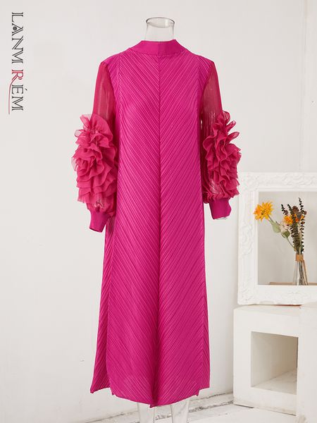 Базовые повседневные платья LANMREM Макси плиссированное платье с круглым вырезом, сращенные с грибком, платья с длинными рукавами для женщин, весенняя одежда 2Qa1331 230926