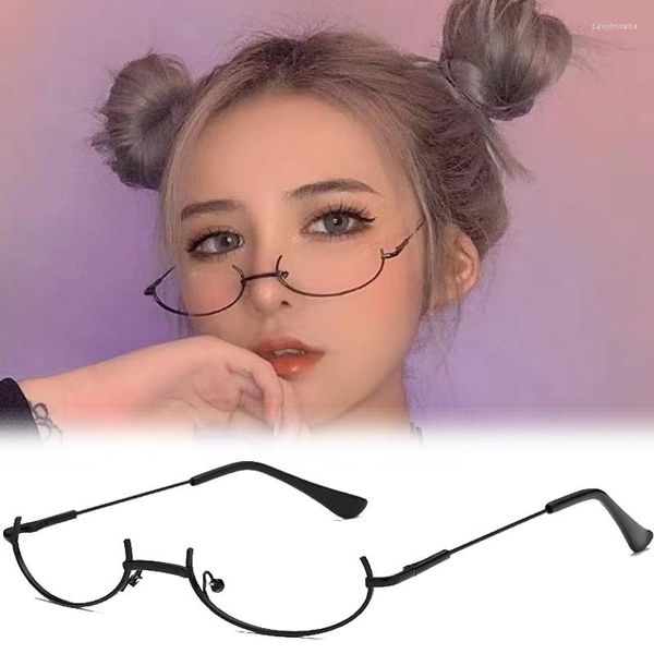 Güneş gözlüğü 1 adet yarım kare gözlükler çerçeve unisex vintage oval lens yok optik gözlükler cosplay pograpı dekorasyon metal parti gözlük