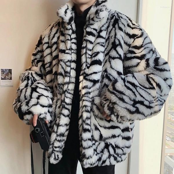 Der Pelz der Männer 2023 Winter Mode Männer Faux Tiger Muster Mantel Jacke Männlichen Lose Warme Streetwear Verdicken Outwear Oversize