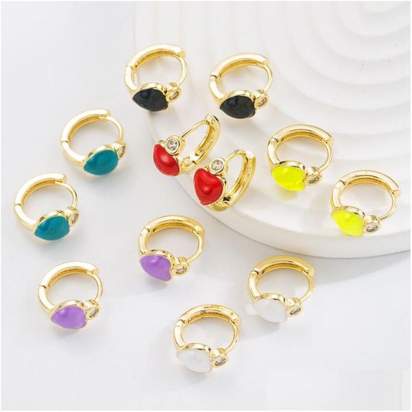 Hoop huggie studs brincos de ouro para mulheres colorf óleo gotejamento zircão 18k banhado doce estilo coração jóias nova entrega da gota dh82w