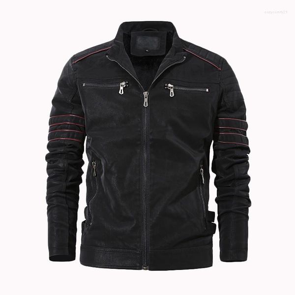 Pele masculina moda inverno jaqueta de couro gola motocicleta lavada retro veludo falso zíper bolsos casacos masculinos 3xl