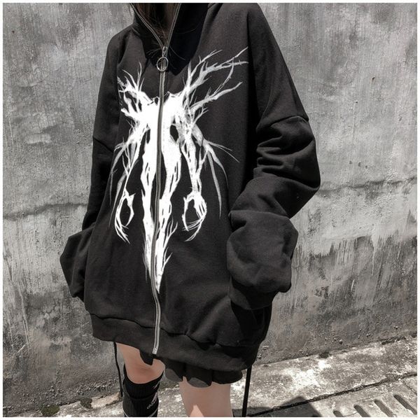 Kadın Hoodies Sweatshirts Unisex Teenage Punk Gotik Sokak Hoodies Ön Zip Sweatshirt Ceket Ceket Sweatshirt Plus 2xl Kadın Hoodies 230926