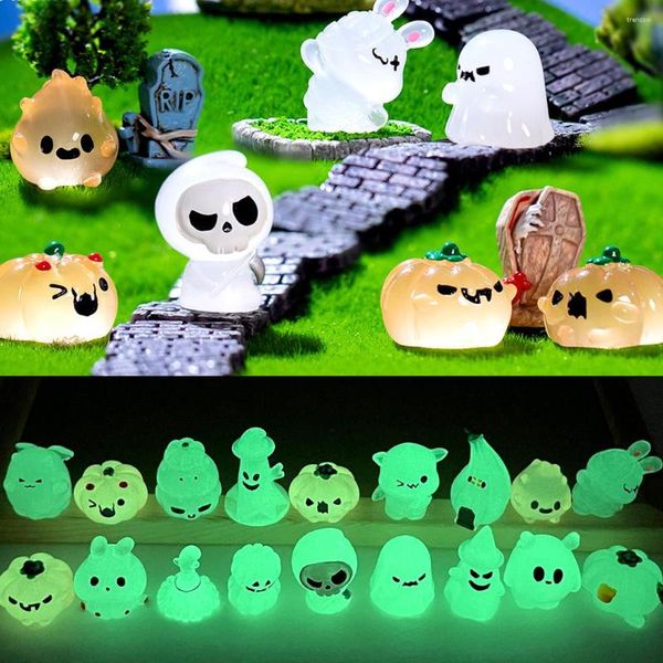 Decorações de jardim diy acessórios de resina luminosa mini halloween criativo bonito fantasma demônio abóbora decoração brinquedos desktop pequenos ornamentos