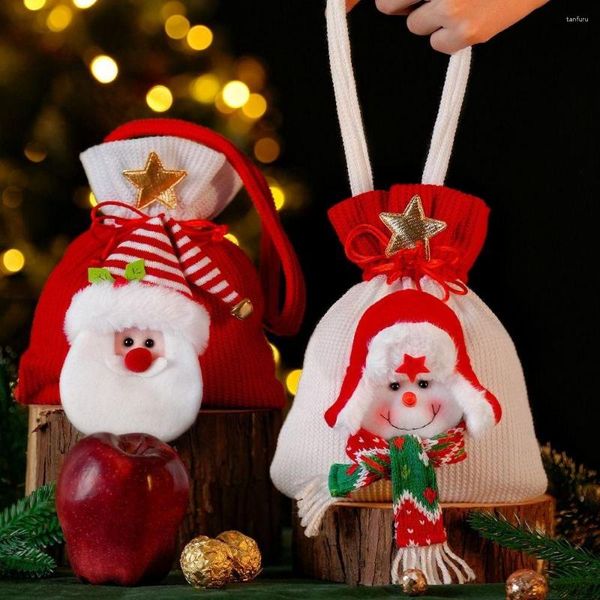 Decorazioni natalizie Sacchetti regalo Peluche Babbo Natale Pupazzo di neve Alce Orso Regali di Natale Tasche per caramelle per bambini Noel Merry Decor