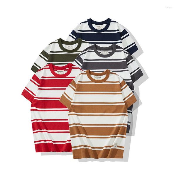 Magliette da uomo camicia a righe estive casual americana camicia da uomo in cotone traspirante di alta qualità manica corta streetwear per
