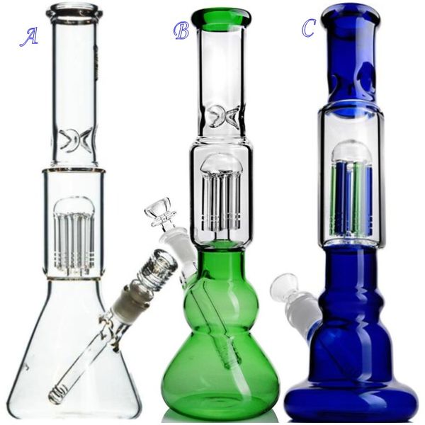 5 cores de vidro água cachimbos percolador tubos favo de mel percolador bong com braço árvore perc 13 polegadas altura rosa azul verde 18mm tigela