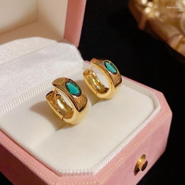 Brincos de argola cor verde zircão pequeno para mulheres cristal dourado simples joias de declaração de festa de noivado