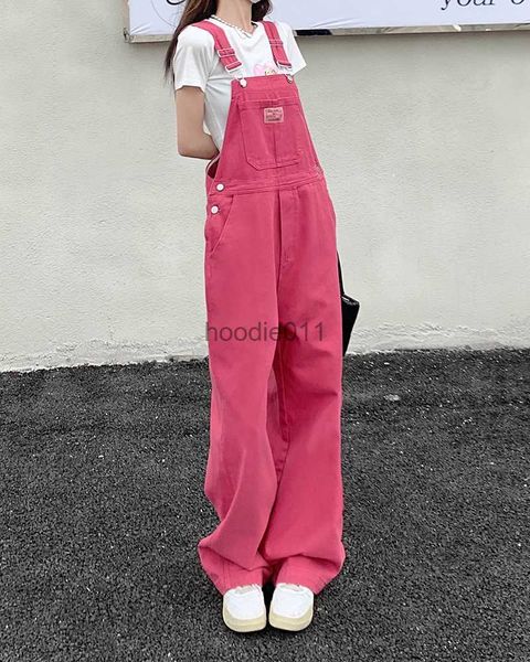 Tute da donna Pagliaccetti SM jeans da donna 2022 Estate Stile Preppy sciolto Ragazze Rosa pantaloni a gamba larga tuta coreana tuta in denim casual da donna (78891 L230926