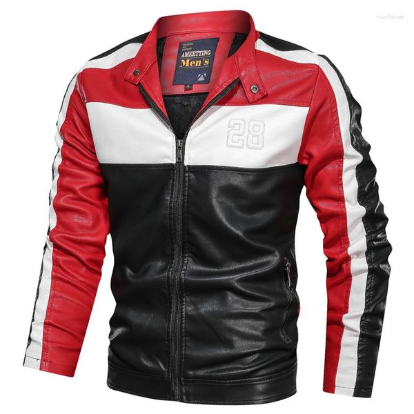 Jaqueta de couro de lã emendada de pele masculina 2023 inverno casual motor biker casaco vintage outono moda quente bomber masculino