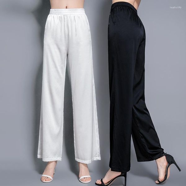 Женские брюки из натурального шелка, широкие брюки, женская одежда, летние атласные свободные прямые брюки, женские Pantalones Mujer Verano 2023
