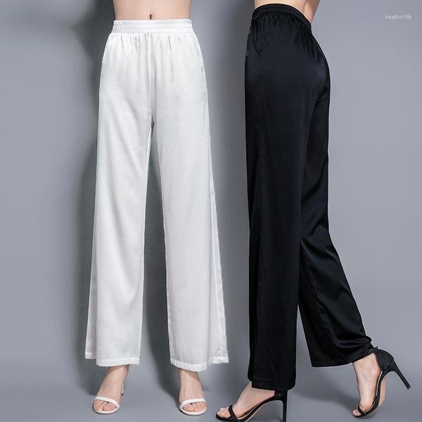 Pantaloni da donna in vera seta gamba larga vestiti da donna pantaloni estivi larghi in raso pantaloni femminili Pantalones Mujer Verano 2023