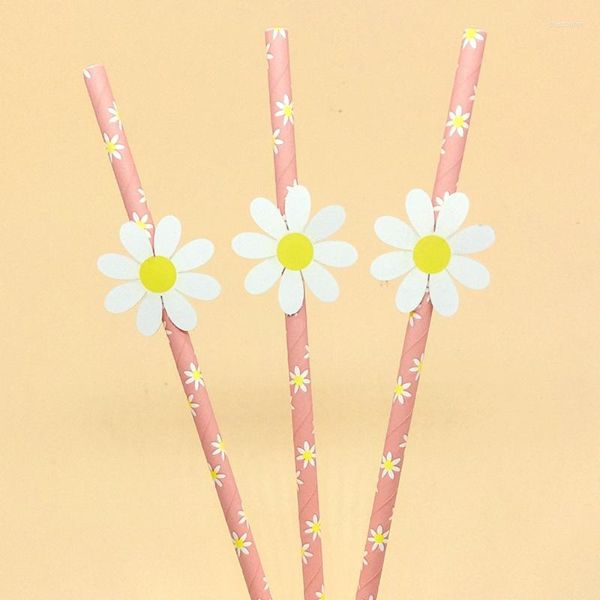 Tek Kullanımlık Bardak Pipetler 20pcs Paper Straw Daisy Çiçek Partisi İçme Doğum Günü Bebek Duş Dekor Düğün Tedarik Dekorasyon