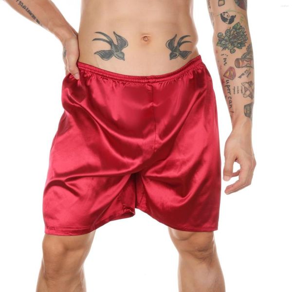 Homens sleepwear homens pijama calças lmitation seda sexy cintura elástica curta casual respirável bottoms roupa interior dormir