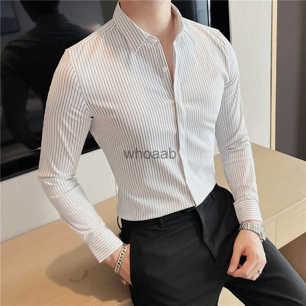 Camisas masculinas novas camisas roupas masculinas coreano fino ajuste listra camisa de manga longa masculina casual plus size negócios formal wear chemise homme 4xl-s yq230926