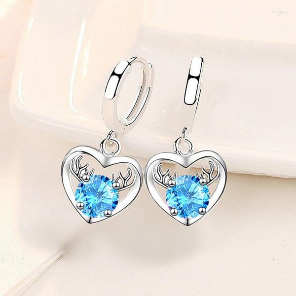 Orecchini a cerchio KOFSAC Moda Orecchino femminile Gioielli Zircone lucido Cuore d'amore Cervo Argento sterling 925 per le donne Accessori natalizi