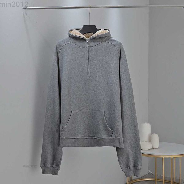 Nebel-Kapuzenpullover für Herren, Fleece-Pullover mit gewebtem, färbendem Blumen-Grau-Stoff, Riri-Reißverschlussmuster aus Kupfer