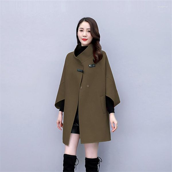 Giacca primaverile in lana da donna Donna Autunno 2023 Moda coreana Manica lunga Colletto alla coreana Mantello Cappotto di lana di media lunghezza Femminile G1474