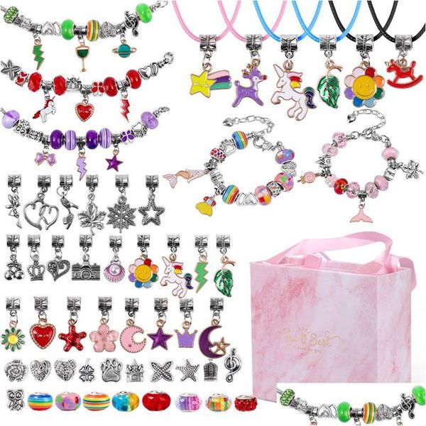 Kit di creazione di braccialetti fai-da-te in plastica acrilica Lucite Accessori per gioielli con perline Ciondoli con ciondoli Bracciali e corde per collane per ragazze D Dhzl6