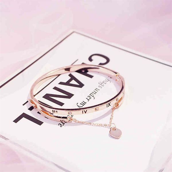 Gold Rose Edelstahl Armbänder Armreifen Weibliches Herz Für Immer Liebe Charm Armband für Frauen Jewelry335q