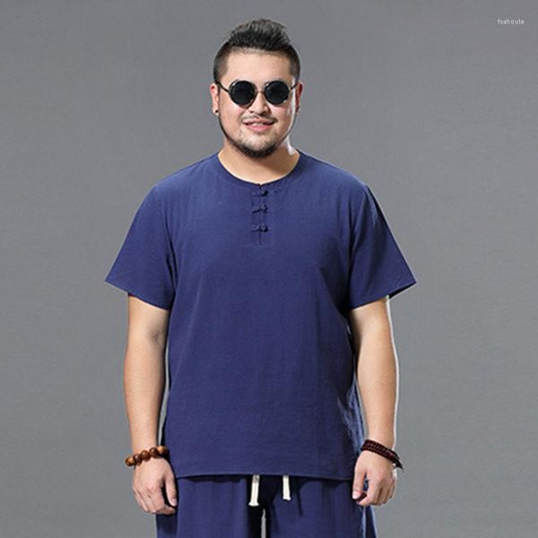 T-shirt da uomo in lino da uomo estivo casual in cotone manica corta oversize big size large 9xl 8XL plus 7XL 6xl O collo maschio cinese