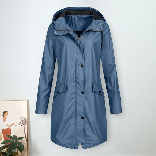 Casaco de trincheira masculino blusão outono inverno cor sólida jaqueta de chuva com capuz manga longa botões zíper carcela 230925