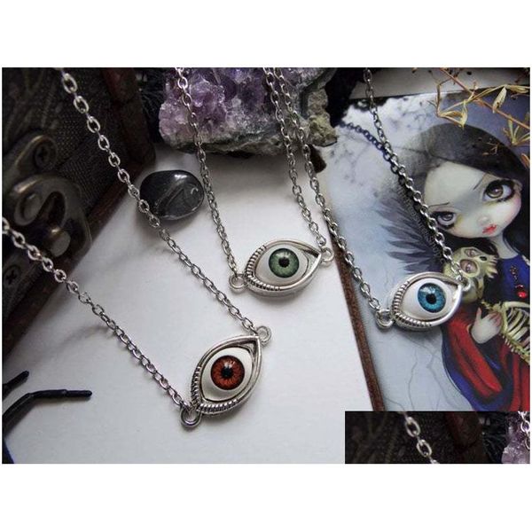 Anhänger Halsketten Vintage Bronze Türkische L Evil Devil Eyes Halskette Punk BFF Statement Steampunk Choker für Frauen Hexe Gothic Schmuck Dhm0K