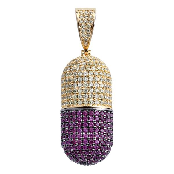 Collana con pendente a forma di capsule di pillole ghiacciate con zirconi cubici per uomo donna Hip Hop Detachab2380