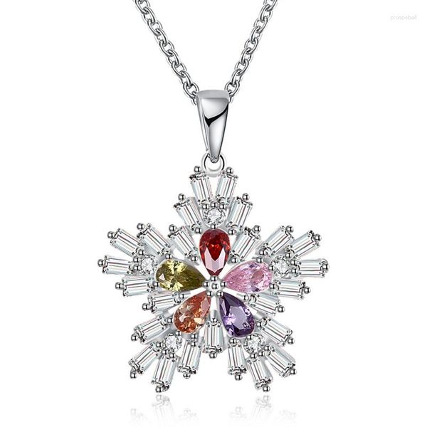 Anhänger Halskette Garilina Silber Farbe Halskette Mulitcolor Kubikzirkonia Mode Schmuck für Frauen Blume Charme Schneeflocke Schneeflocken