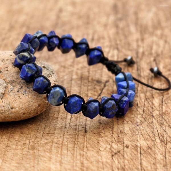 Charme Pulseiras 7-11mm Irregular Lapis Lazuli Beads Amante Casais Jóias Pedra Natural Trançado Pulseira Bangle Vintage Boho