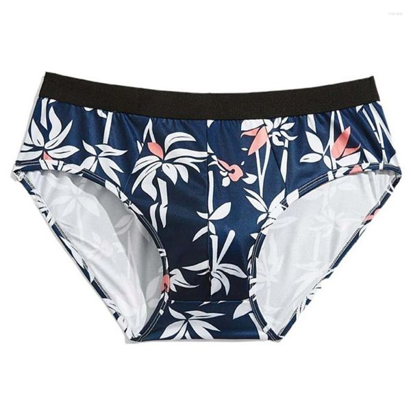 Cuecas masculinas finas de seda de gelo cuecas de cintura baixa respiração floral impresso shorts calcinha lingerie calzoncillos